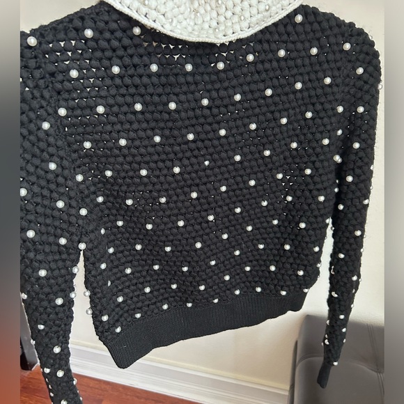 Alice + Olivia Collins Pearl Embellishment Crochet Collar Cardigan Sweater S - Picture 15 of 16